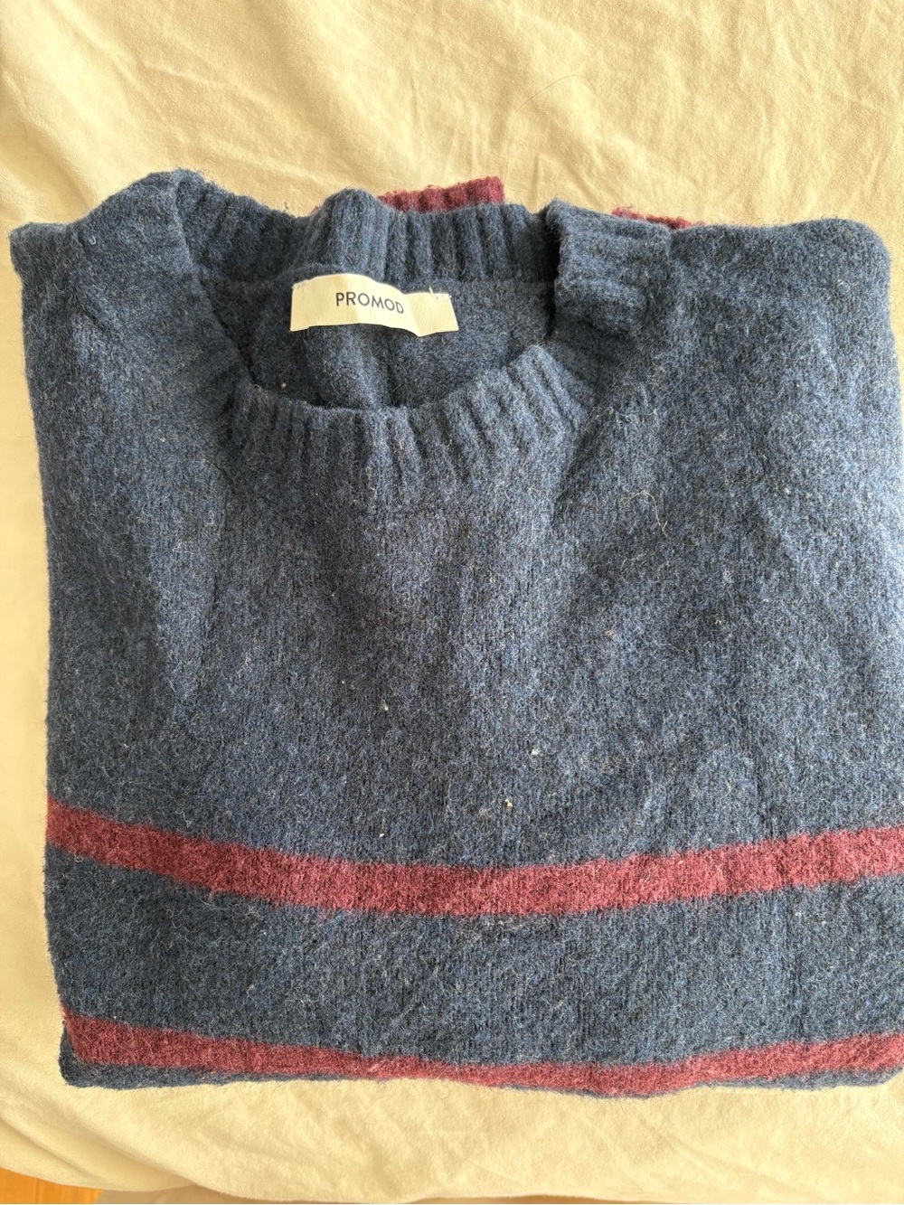 Promod Navy Crewneck Sweater with Red Stripes